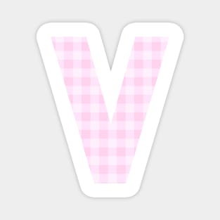 Pink Letter V in Plaid Pattern Background. Magnet