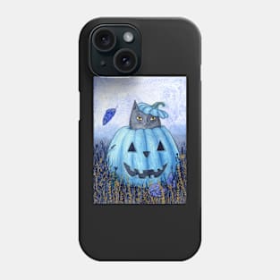 Blue Jack-o-lantern Cat Phone Case