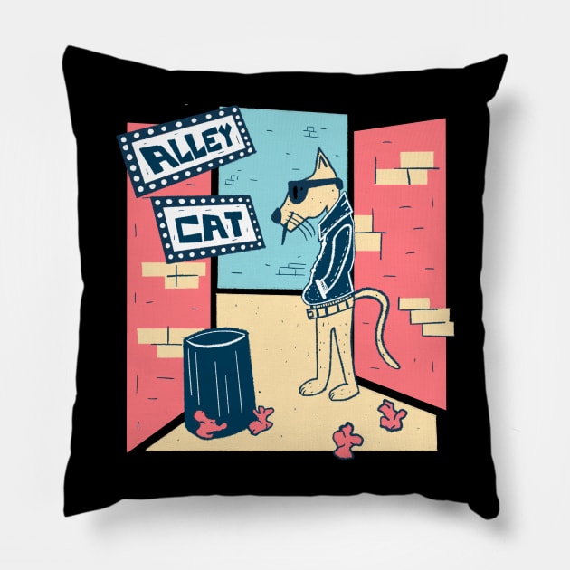 Alley Cat Funky Beatnik Cool Retro Vintage Cat Pillow by ksrogersdesigns