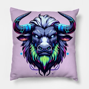 Cyberpunk Neon Furry Anthro Bull or Minotaur Pillow