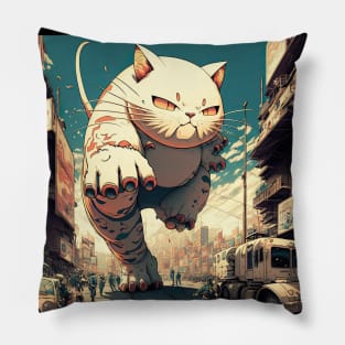 Mad Catzilla in the city Pillow