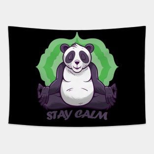 Funny panda meditation cute graphic, Lovely yoga fitness workout gym training cartoon, Men Women Tapestry