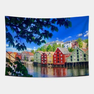 Colorful Houses in Norway Tapestry