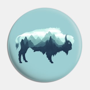 Dramabite Bison Buffalo Double Exposure Surreal Wildlife Native Animal Pin