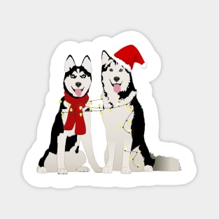 cute winter huskies, Husky in the Santa Claus hat Magnet