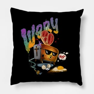 Cheerful little toaster. Hot toaster appliances, character design Pillow