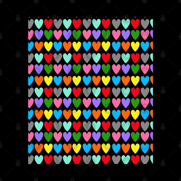 Bright Rainbow Hearts in Rows by OneThreeSix