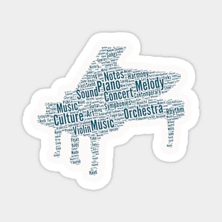 Piano Classic Silhouette Shape Text Word Cloud Magnet