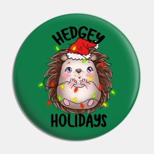 Hedgy Holidays, Cute Adorable Hedgehog Design for Christmas or Xmas Pin