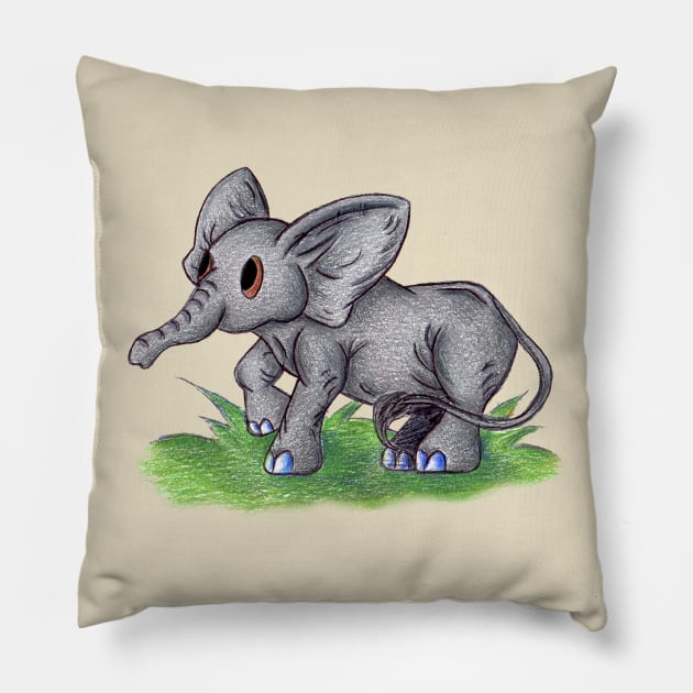 Curious Baby Elephant Pillow by KristenOKeefeArt