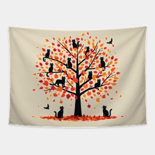 Black Cat Fall Season Tree Tapestry