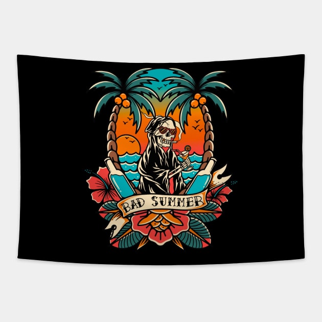 Summer skull Tapestry by ILLUSTRA.13