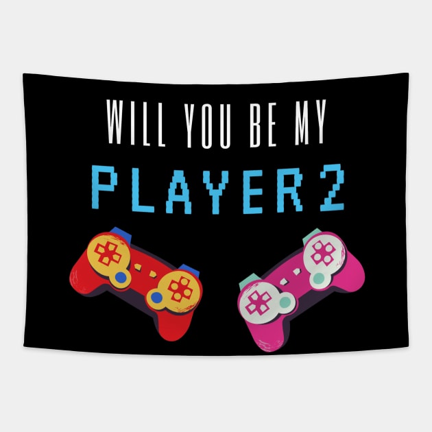 will you be my player 2 - white text Tapestry by Petites Choses