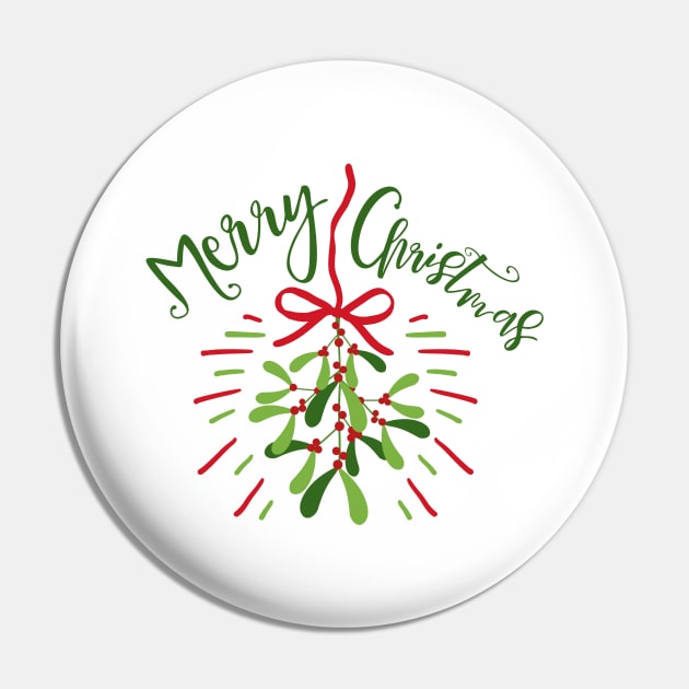 Merry Christmas Hanging Mistletoe Cute Gift Pin by BUBLTEES