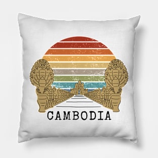 Cambodia and Angkor Thom Naga Bridge Pillow