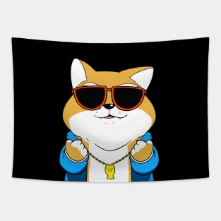 Cool Cat Cartoon with Hoodie Tapestry