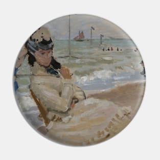 Camille on the Beach in Trouville by Claude Monet Pin