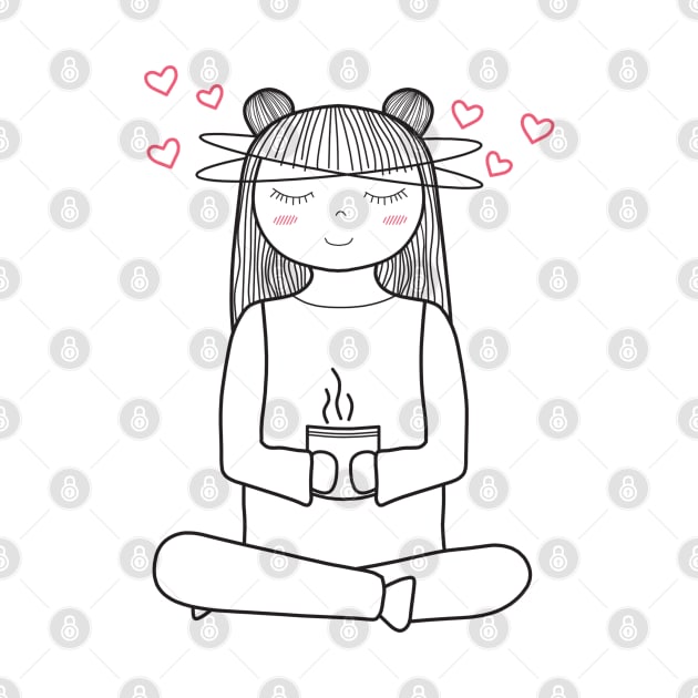 Namaste! Yoga and Coffee Lover - Minimalistic Line Art by therednox