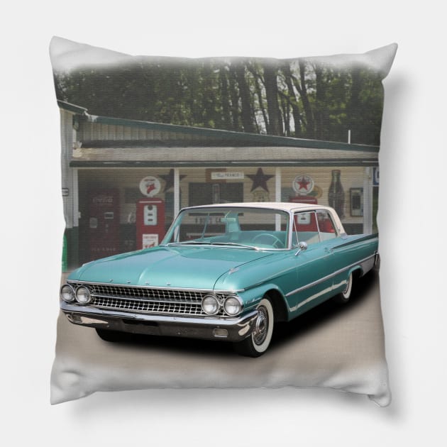 1961 Galaxie 500 in our filling station series Pillow by Permages LLC