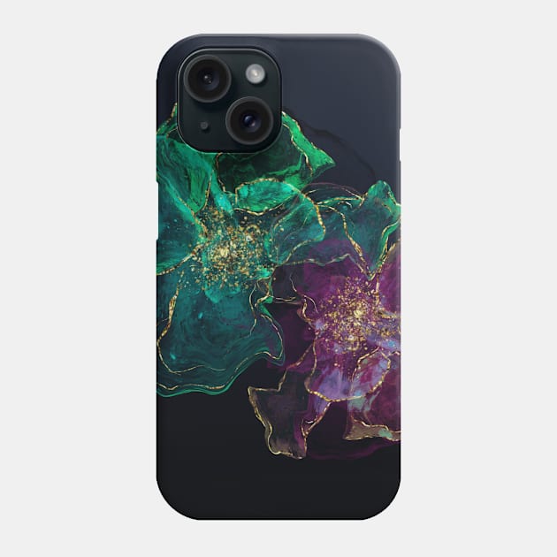 Alcohol Ink Floral with Gold Veins Phone Case by Tantillaa