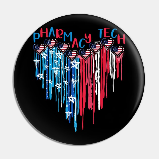 Pharmacy Tech American Flag Melting Heart 4th Of July Pin by Marcelo Nimtz
