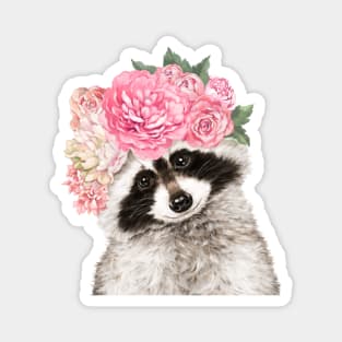 Baby Raccoon with Flower Crown Magnet