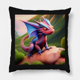 Baby Pink and Purple Dragon on a Rock Pillow