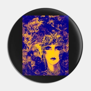 VIOLET YELLOW ART DECO FLORAL FLAPPER COLLAGE PRINT Pin