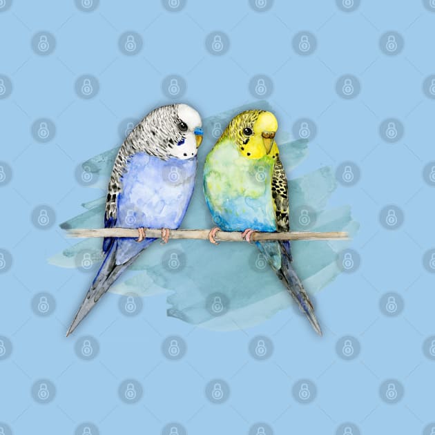Two cute budgies watercolor by Bwiselizzy