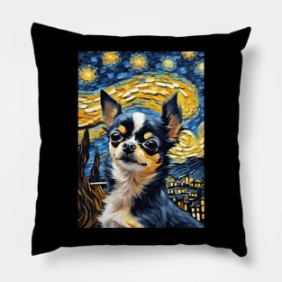 Chihuahua Dog Breed Painting in a Van Gogh Starry Night Art Style Pillow