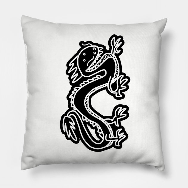 Black and White Line Art Dragon Pillow by ellenhenryart