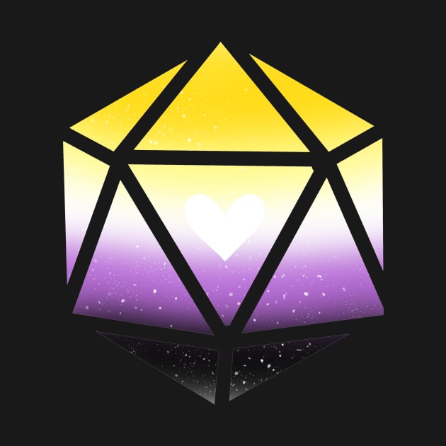 Non Binary Pride Heart D20 Dice by TheDoodlemancer