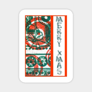 Xmas Baubles 28 Merry Xmas -  Lino Print Magnet