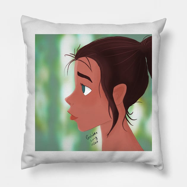 Girl in Profile on Green Pillow by A2Gretchen