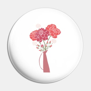 Pink Flower Bouquet in a Vase Pin