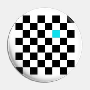 Checkered Black and White with One Cyan Square Pin