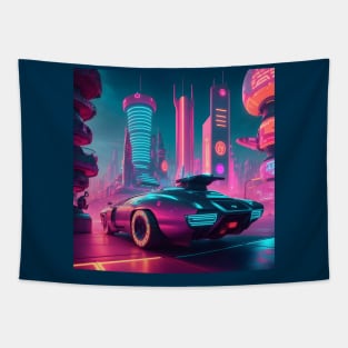 Retro futuristic city aesthetic Tapestry