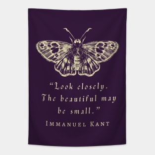 Immanuel Kant  portrait and quote: Look closely, the beautiful may be small. Tapestry