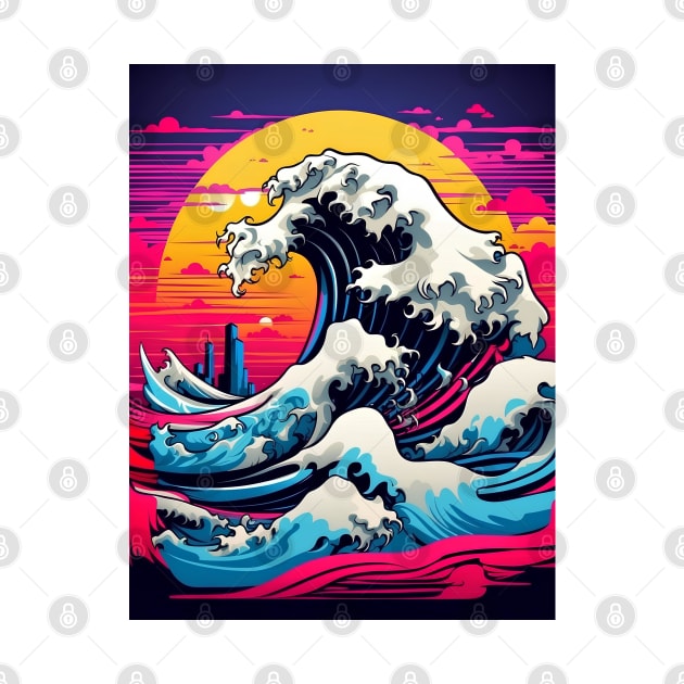 The Great Wave Vaporwave Sunset by VivaLaRetro