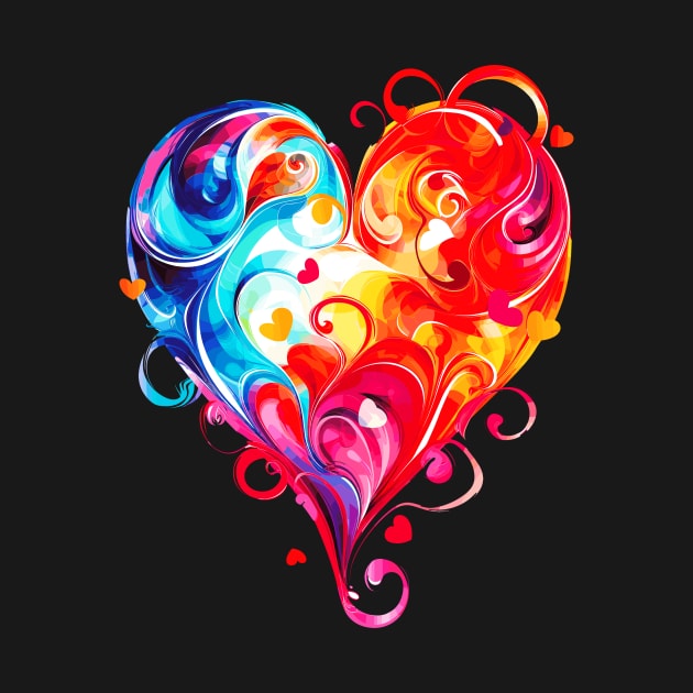 Colorful Valentines Swirly Heart adorns this beautiful design Great for lover wife daughter girl friend mom mother Happy Valentines Day Red Blue Pink Yellow Orange by Tees 4 Thee