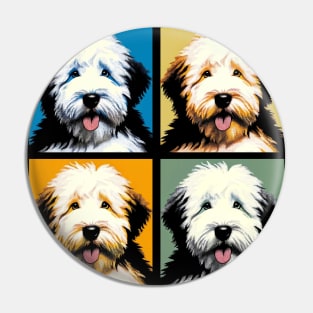 Pop Retro Art Old English Sheepdog - Cute Puppy Pin