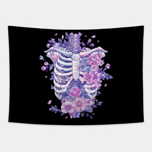 Pastel Goth Kawaii Floral Ribcage Creepy Cute Aesthetic Tapestry