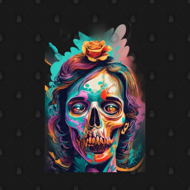 The face with a skull has strong, expressive colors by ArtFeverShop