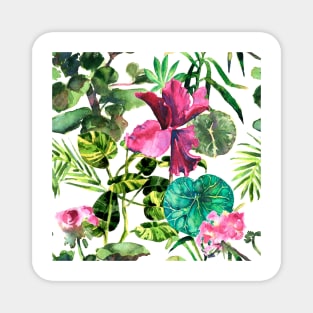 Seamless tropical flower, plant and leaf pattern background Magnet