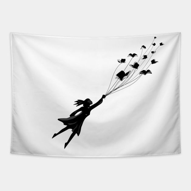 The flying girl with her books Tapestry by vuminhvuong