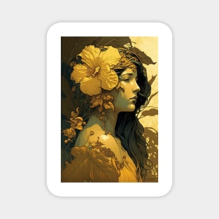 Hawaiian Woman With Yellow Hibiscus Magnet