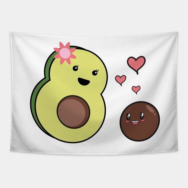 Mrs Avocado Kawaii And Baby Avocado Kawaii Tapestry by IstoriaDesign