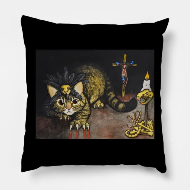 The Executioner - Cat Painting Pillow by MushroomWitch