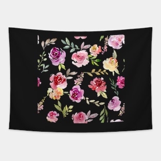 Watercolor Summer Roses in Burgundy, Blush, Yellow Tapestry