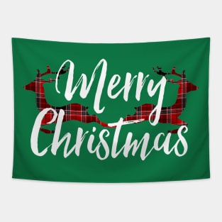 Merry Christmas Plaid Reindeer Tapestry